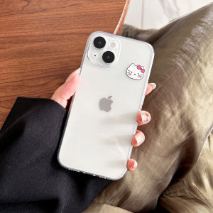 Cute Hellokitty Cat Paw Dog Pattern Phone Case Transparent Full Cover Soft Shell for 15Plus 16ProMax Couple Design Mobile Phone Cover