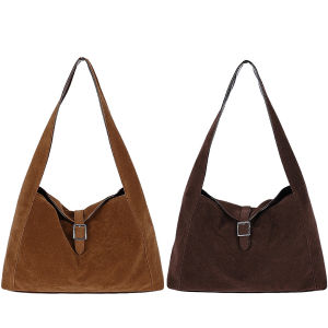 【Outlet】 Women Girls Faux Suede Solid Color Shoulder Bag for Travel College Work