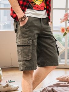 Loose Fit Five Pocket Work Trousers Casual Beach Shorts Mens Pure Color Summer Fashion Brand Durable Cotton Polyester Blend