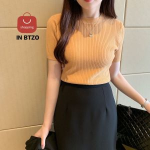 2024 New Fashionable Versatile Tops: Short Sleeve Knitted Blouse & Plain Round Neck T-shirt