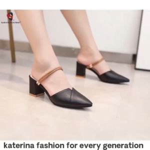 KATERINA FASHION Korean Plain Pointed Closed Shoes Heels Sandals For Women #B-36