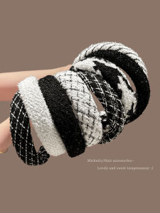 Black White Chunky Knit Fashionable Hairband Women High Hairline Pressed Hair Headband Internet Celebrity New Style Hair Ties