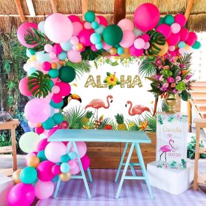 123Pcs A Set of Hawaiian Vacation Themed Balloon Wreath Arch Set for Weddings Birthday Parties Summer Beach Party Decorations