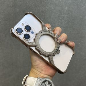 Hoce Sang Trọng Mát hợp kim nhôm kim loại Từ Ốp lưng cho iPhone 13 14 15 16 17 Pro Max 16 Cộng Với 17 Không Khí Magsafe Trường Hợp Vô Hình Khung Không Có Vành vỏ điện thoại chống sốc