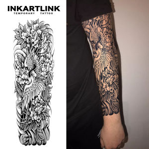 Crane And Peony Temporary TattooLasts To 15 Days New Technology Magic Waterproof Semi Permanent StickerFor Men Sleeve Tattoos.