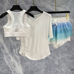เสื้อยืดโยคะแบบบาง แขนสั้น แห้งเร็ว สำหรับผู้หญิง ใส่กลางแจ้ง ออกกำลังกาย วิ่ง ลำลอง ฤดูร้อน ผ้าฝ้ายอะซิเตท ระบายอากาศได้ดี