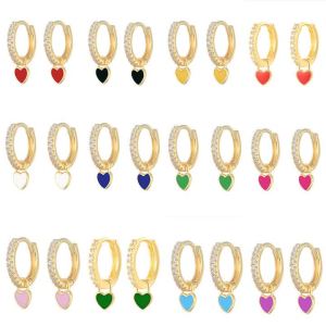 anenjery | ANENJERY AAA Zircon Colorful Love Heart Pendant Earrings for Women Cute Candy Color Glaze Earrings Lover Jewelry Gifts