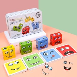 Children puzzle game Face Change Rubiks Cube emoji matching tiktok kids toy montessori wooden building blocks 变脸魔方积木