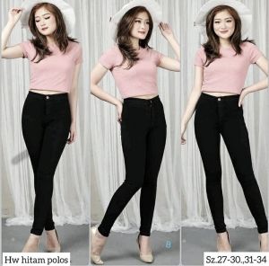 YAOSHI - Celana Panjang Jeans Wanita high Waist Jeans Polos Basic Melar & Ngaret ( BAHAN GOOD QUALITY ) 27-34