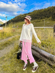 "in Stock and Fast Delivery" Gula Liangpin Original French Style Lace Patchwork Embroider T-shirt round Neck All-Matching Loose Tops