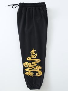 Childrens Martial Arts Training Pants Thickened Autumn Winter Sports Lantern Pants Cloud Pattern Gold Embossed Retro Style