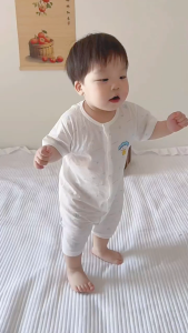 100% Cotton Mesh Summer Baby Short-Sleeve Romper Infant Crawling Suit Lightweight & Breathable Healthy & Safe.