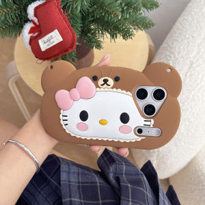 Sanrio | Kawaii 3D Bear Hello Kitty Phone Case For iPhone 17 16 15 14 13 12 Pro Max Plus 16e 17 Pro Cartoon Kitty Back Cover with Lanyard