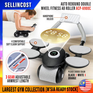 SellinCost Ab Wheel Roller with Elbow Support Rebound Retractable Plank Extra Silent Double Arm Support Ab Roller with Counter Abdominal Exercises Six Pack Core Slimming Ab Workout Free Anti Slip Knee Mat Alat Senaman Kempiskan Perut ACP6900C 健腹轮