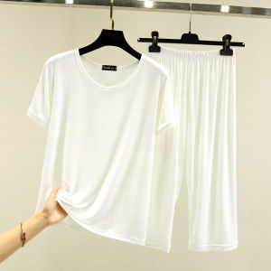Casual Modal Sleepwear Set Women Summer Loose Short Sleeve round Neck Pure Color Home Clothes Two-Piece Suit Comfortable Leisure