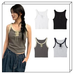 Summer New Womens Strap Vest Pure Desire Color Collision Slimming Design Elasticity Sleeveless T Versatile Matching Cotton Blend