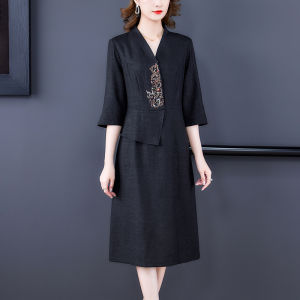 Elegant V-Neck Silk Chiffon Dress Womens Early Spring Professional Brand Dress High-End Skirt Commuter Style Embroidered