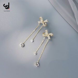 Bows Earrings for Women Niche Design Classy Long Fringe Earrings Mosquito Coil Ear Clip Non-Piercing Earrings