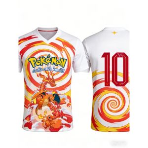 Bandai | Summer 2026 Pokemon "Fire Evolution Chain" No. 10 Football Sports Theme 3D Printed Breathable T-shirt Adult Parent-child Top