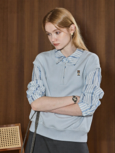 KUHNMARVIN | Áo Sweater Polo Cổ POLO Kẻ Sọc Đắp Lớp