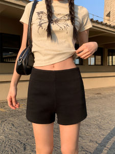 Black Casual Shorts Womens Summer 2025 New Small Size Spicy Girl High Waist A-Line Slimming Five-Quarter Pants