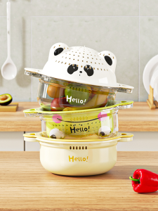 ชามใส่น้ำล้างผลไม้แบบสองชั้น ชามใส่ผลไม้แบบสร้างสรรค์ ระบายความชื้นได้ดี พิมพ์ลายการ์ตูน ที่ใส่ผลไม้ในครัว