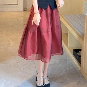 Korean Style A-Line High Waist Mesh Half Skirt Womens Summer New Style Miniature Skirt Bodycon Skirt Short Skirt Pure Color