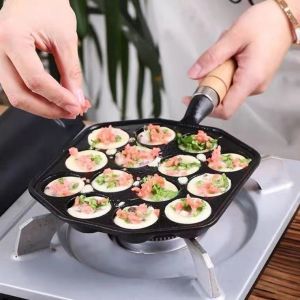 Cast Iron Stove Top Compatible Egg Fritters Maker No 14 Hole Commercial Grade Kitchen Cooking Tool for Seafood And Shrimp