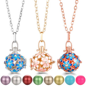 Mexico Chime Aromatherapy Music Ball Woman Caller Essential Oil Necklace Perfume Diffuser Gradient Color Flower Pendant Jewelry