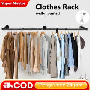 Clothes Rack 184CM 94CM Industrial Pipe Clothing Rack Wall Mounted Closet Rod Space-Saving Duty Hanging Bar Rod