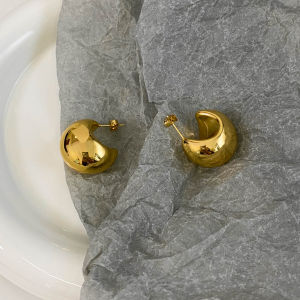 Tian Steel Gold Ball Half round Thick C Shape Hollow Ins Minimalist Irregular Ball Body Jewelry Women Fashion Trend Ear Studs