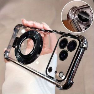 Anti-fall Transparent TPU Phone Case for IPhone 17 16 15 14 13 12 11 Pro Max 16 Plus 17 Air with Ring Stand Plated Clear Cover