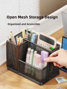 evesigar | Desk Organizer Pencil Holder Multifunctional Mesh Multi-slot Large Capacity Storage Box