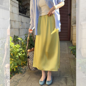 Liberlin Sisy Satin Micro-Light A-Line High Waist Slimming Midi Skirt Womens Spring New Style Leopard Print Commute Korean Version