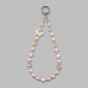Pink Butterfly Pearl Crystal Mobile Phone Chain Womens Elegant Handmade Beaded Wristlet Chain Stylish Phone Accessory