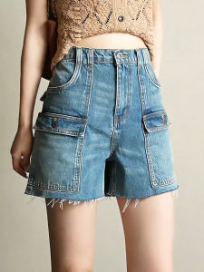 MEITESIJIAONU | Thin High Waist American Vintage Frayed Hem Denim Shorts