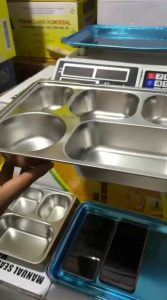 Food Tray / MBG Piring 5 Sekat Stainless Steel / Ompreng / Nampan + Tutup Bahan Tebal SUS 304 MBG - TERMURAH!!
