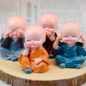 4 Pcs Resin Little Monk Sculptures Cute Buddha Statues Creative Buddha Dolls Table Car Decoration Handmade Crafts Birthday Gift