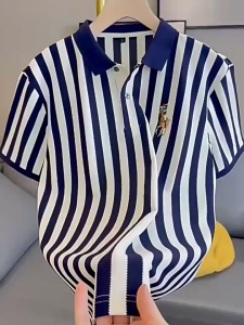 Kaos Kerah Pria garis Shirt Pria Kaos Kerah Pria dewasa Kemeja casual Tampan kaos berkerah pria premium