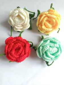 Hand Crocheted Flower Wool Flower Accessories Knitted Flower DIY Hand-Woven Rose Valentines Day Couple Gift 6 * 3cm