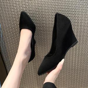 DIANCHA | Faux Suede Wedge Pointed Toe High Heels Easy-to-Wear Slip-Ons