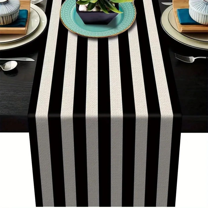 1pcs Modern Simple Black And White Plaid Classic Vintage Table Cloth  Geometric Stripe Linen Table Runner, Home Decoration Lazada PH