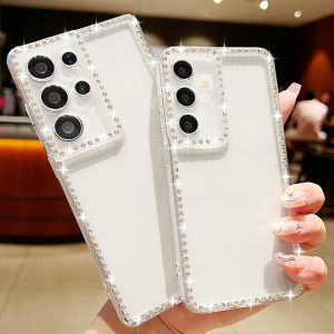 Glitter Diamond Clear TPUเคสโทรศัพท์สําหรับSamsung Galaxy A56 A55 A54 A36 A15 A16 A25 5G S25 Edge S24 S22 Ultra S23 FEนุ่ม