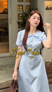 Đầm thiết kế BEMINE cổ sen dáng dài họa tiết sọc phù hợp đi làm-B745