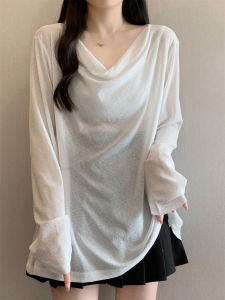 White Thin Ice Silk Long Sleeve Sun Protection Womens Spring Autumn Outerwear Layering Micro Permeability Atmosphere T-shirt