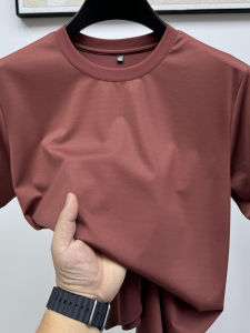 Summer Thin Ice Silk round Neck Short Sleeve Mens T-shirt Solid Color Mid-aged Seamless Base Layer Sweatshirt T