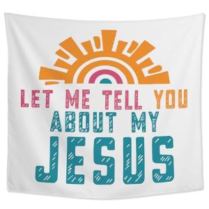 Talks About My Jesus Text Tapestry Wall Hanging Colorful Sun Christian Slogan Decor for Bedroom Dorm Home Decor