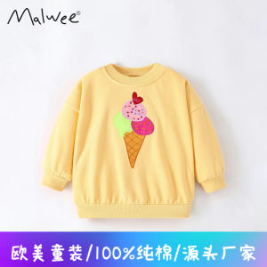 Áo Nỉ Cổ Tròn Dài Tay Thường Ngày Cho Bé Gái Malwee Áo Khoác Mùa Thu Đông Thời Trang Trẻ Em Nhỏ Áo Len Cotton Pha Polyester