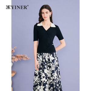 YINER | Trendy Elegant Striped Texture S-shaped Collar Knitted Sweater