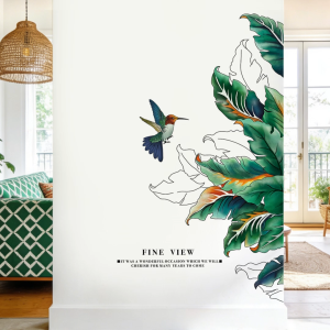 Decal giấy dán tường lá nhiệt đới & chim nghệ thuật Có keo sẵn Trang trí phòng khách hiện đại